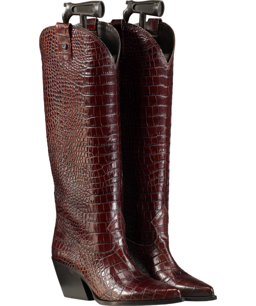 Russell & Bromley Brown Saloon Knee High Crocodile Western Boots UK 5 EU 38 👠