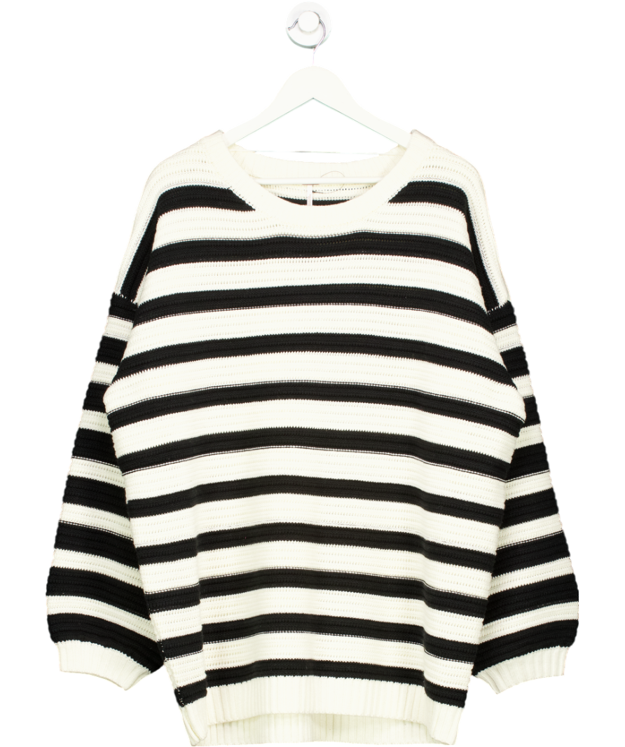 Free People Black / White Cotton Blend Oversize Links Striped Pullover UK M