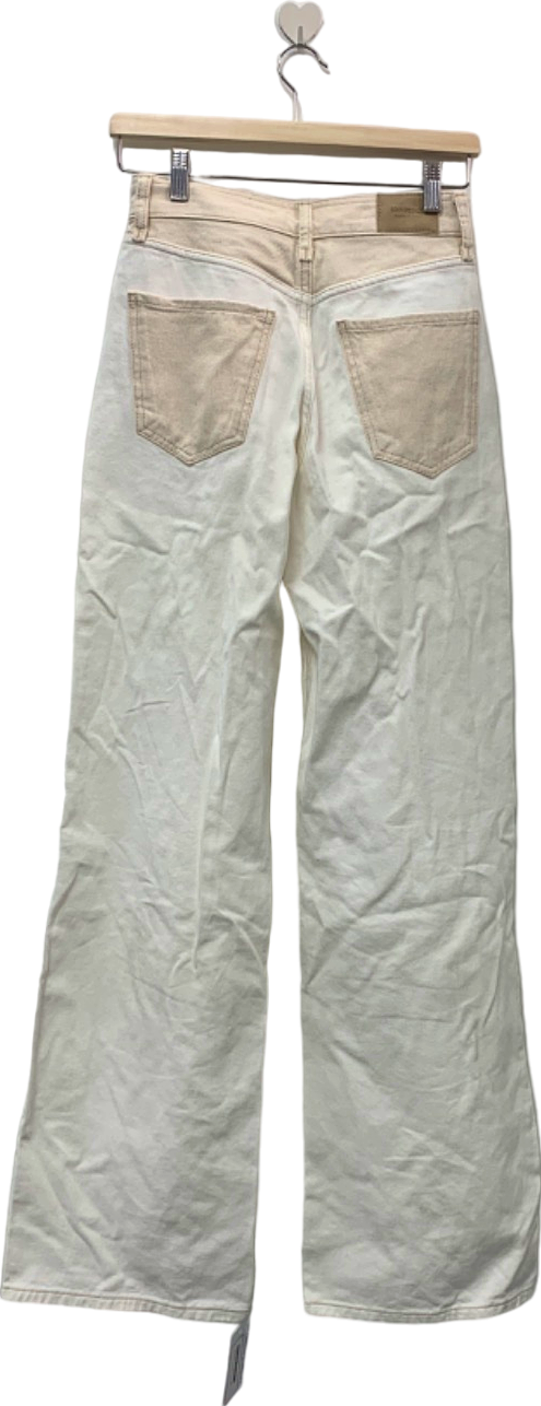 River Island Beige High Waist Wide Leg Denim Trousers UK 6