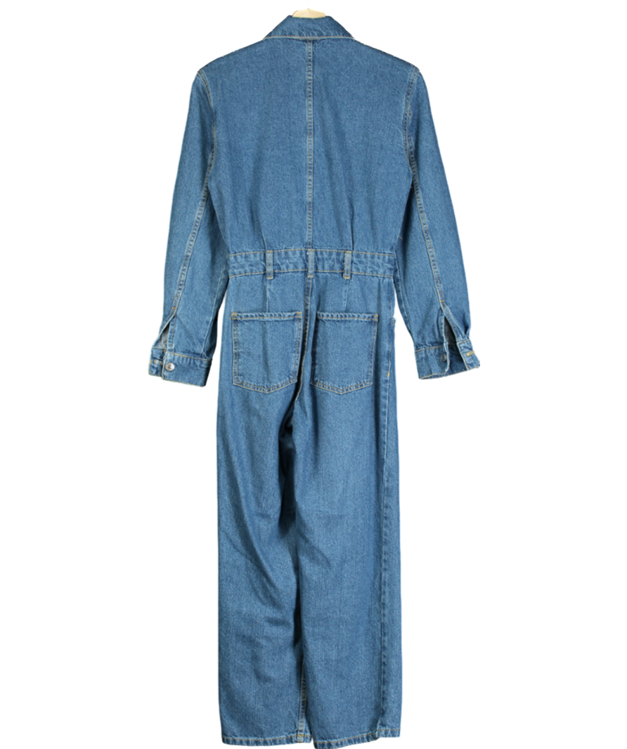 MANGO Blue Long Sleeve Denim Jumpsuit UK XS