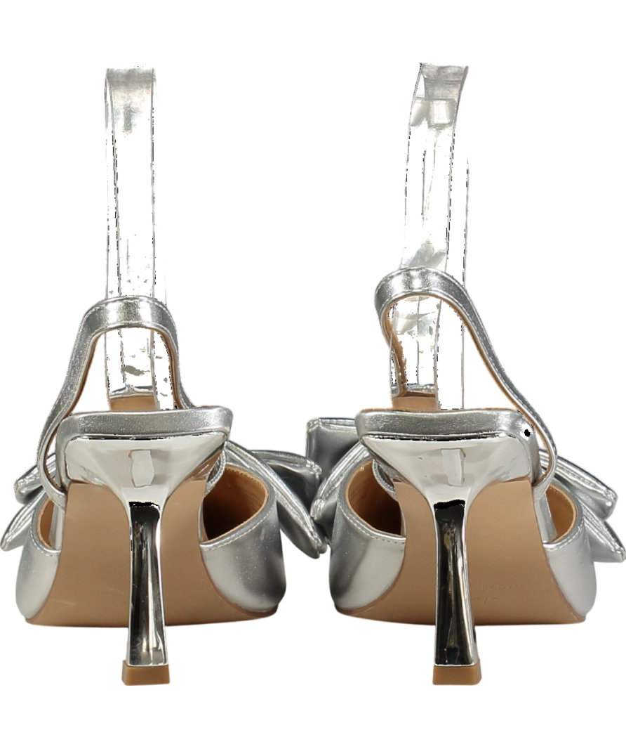 Karen Millen Metallic Silver Extreme Bow Slingback Court Heel UK 5 EU 38 👠