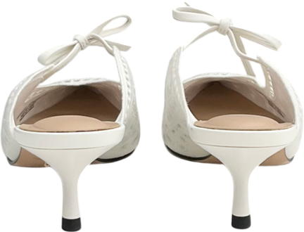 Charles & Keith White Leather Embroidered Heeled Mules UK 4 EU 37
