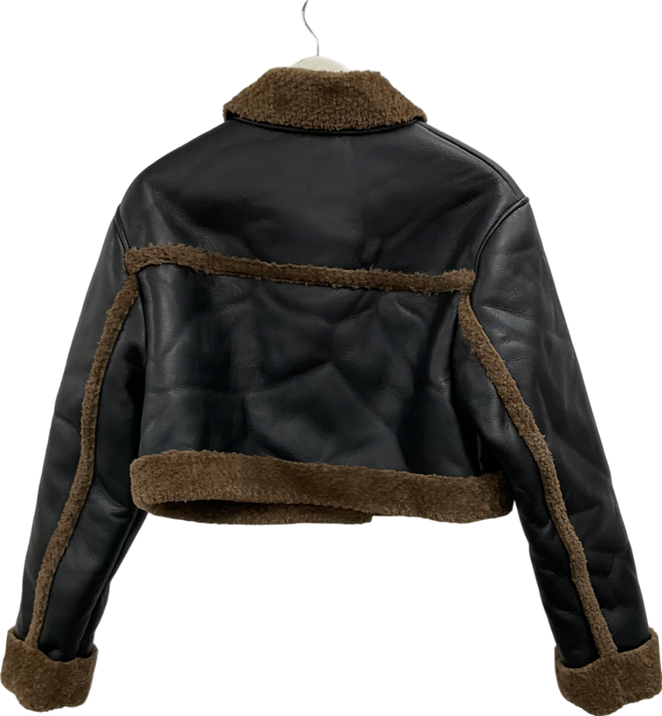 ASOS Brown Faux Leather Aviator Jacket UK 12