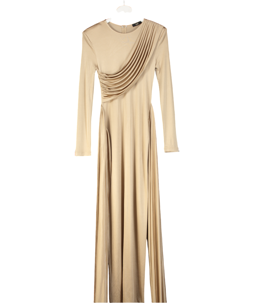 Eleh Beige Satin Long Sleeved Dress UK 8