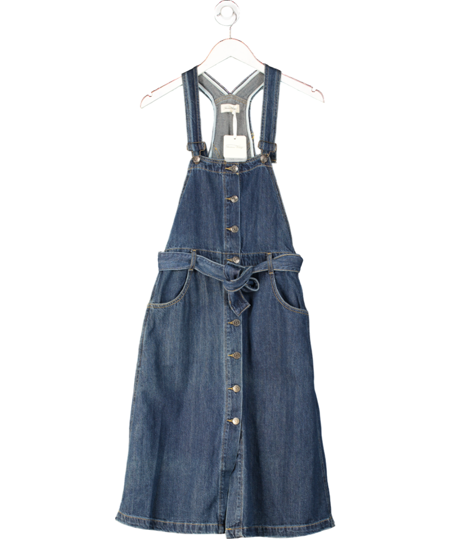 American Vintage Blue Dungaree Style Denim Midi Dress UK S
