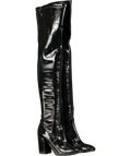 Pinko Black Patent Over The Knee Block Heel Boots UK 5 EU 38 👠