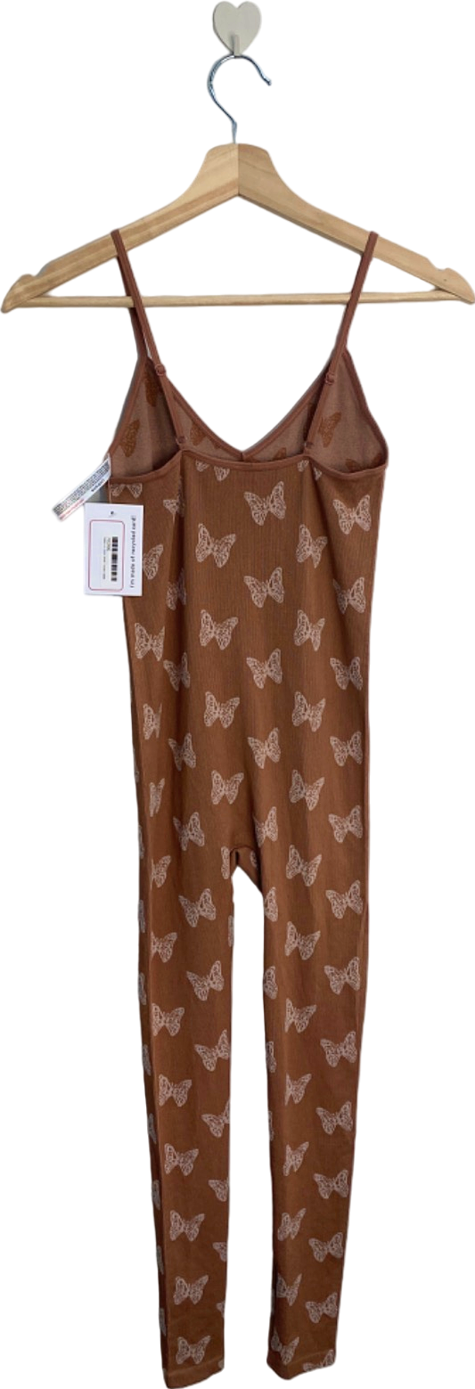 Anwnd Brown Butterfly Print Jumpsuit S/M