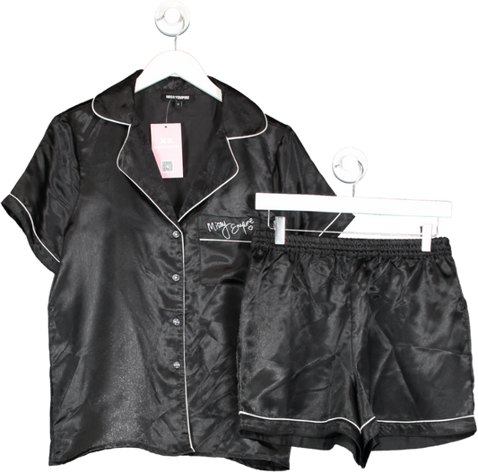 Missy Empire Black Piping Detail Satin Pyjama Set UK 12