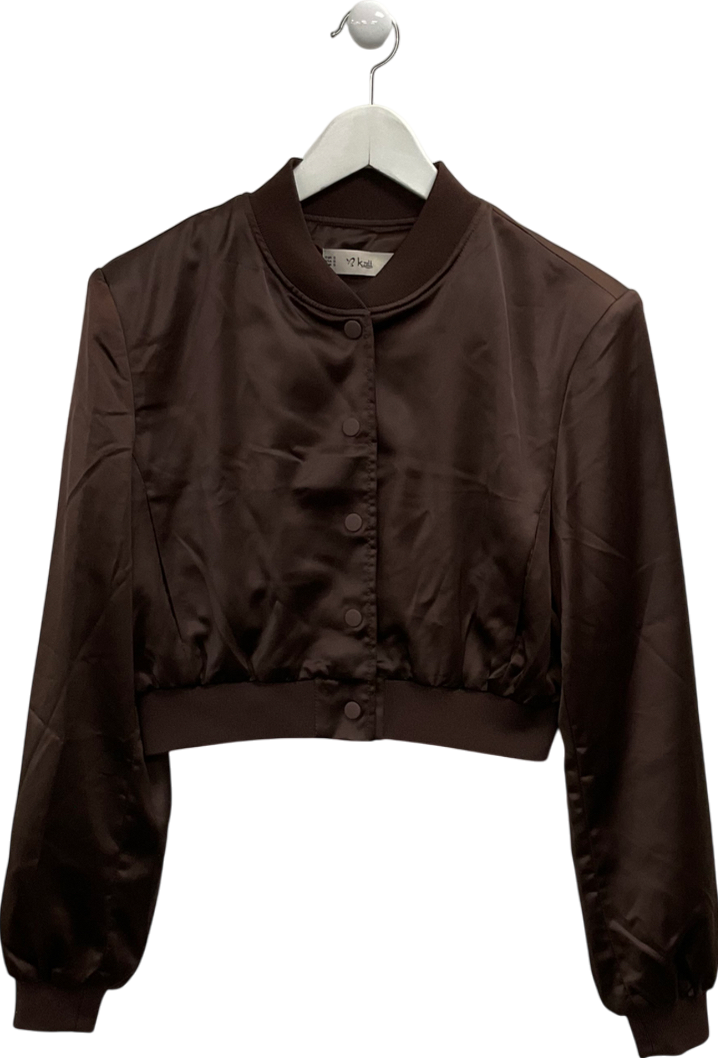 Kzell Brown Satin Bomber Jacket UK S