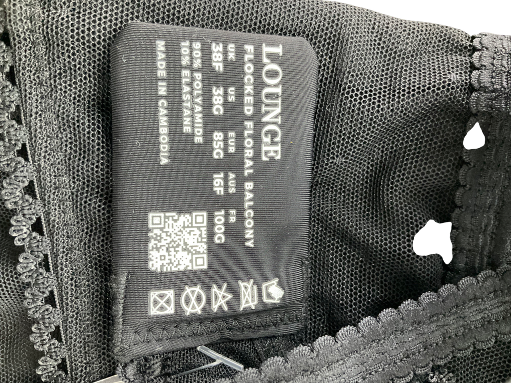 Lounge Underwear Black Flocked Floral Balcony Set UK 38G