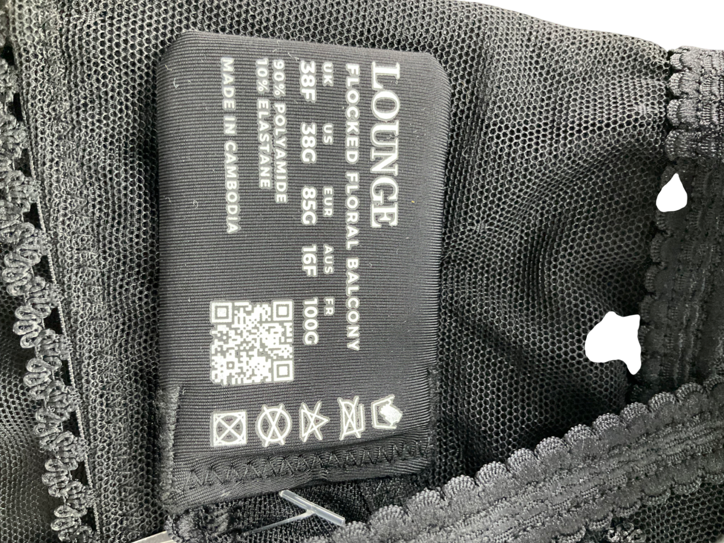 Lounge Underwear Black Flocked Floral Balcony Set UK 38G