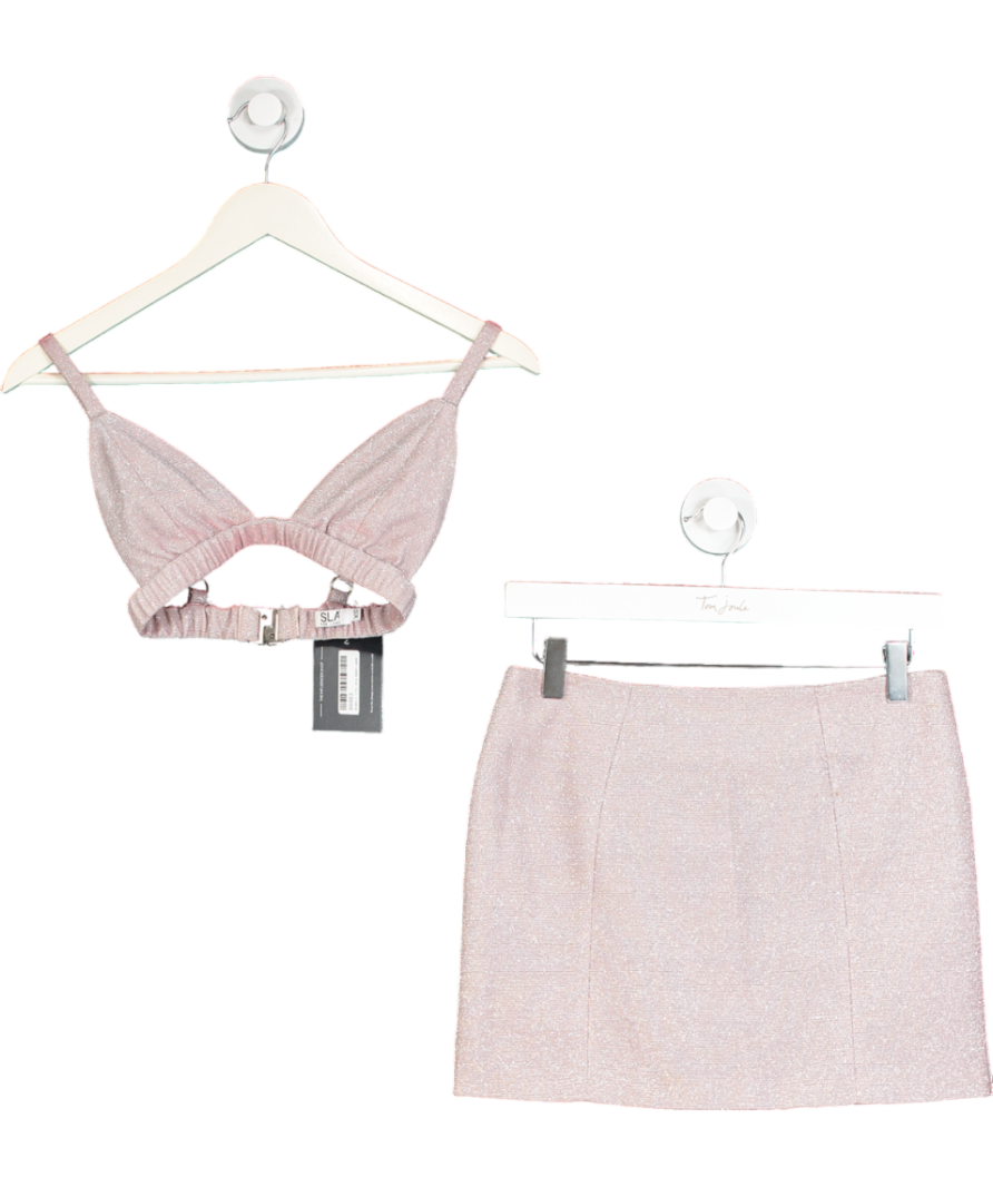 SLA the label Pink Glitter Bralette And Mini Skirt Co-ord Set UK XS