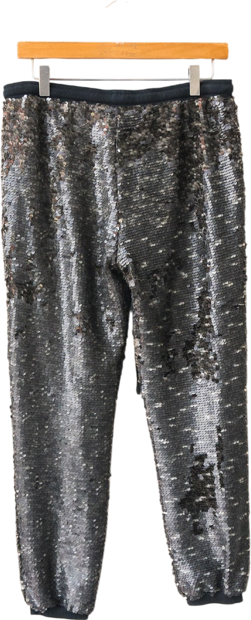 FREE PEOPLE Grey Metallic Sequin Jogger Trousers UK S