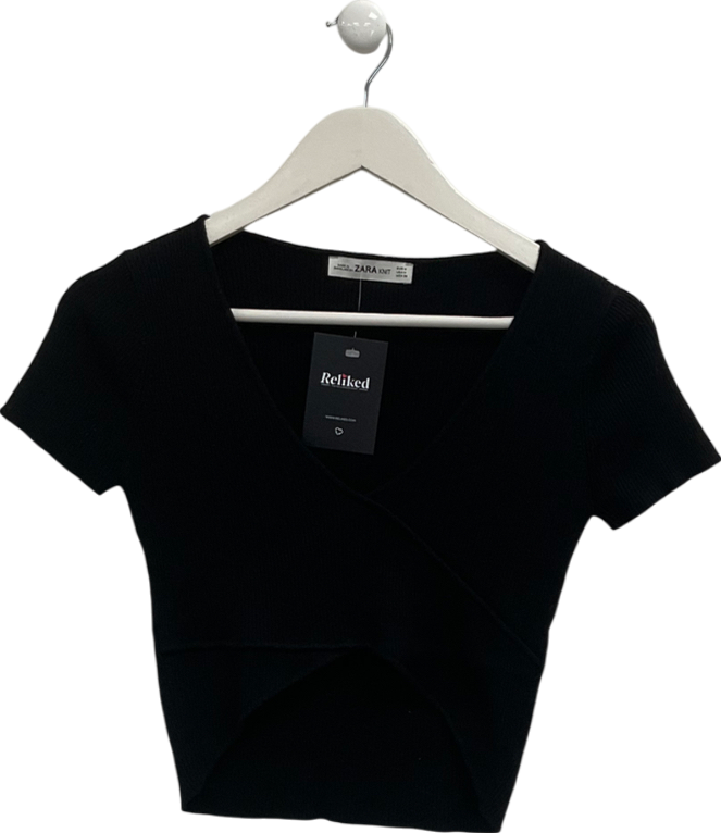 ZARA Black Ribbed Top UK M