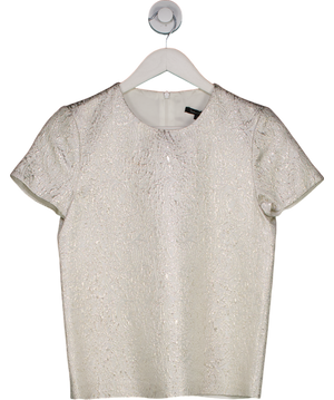 Tara Jarmon Metallic Silver Jacquard Short Sleeve Top UK 8