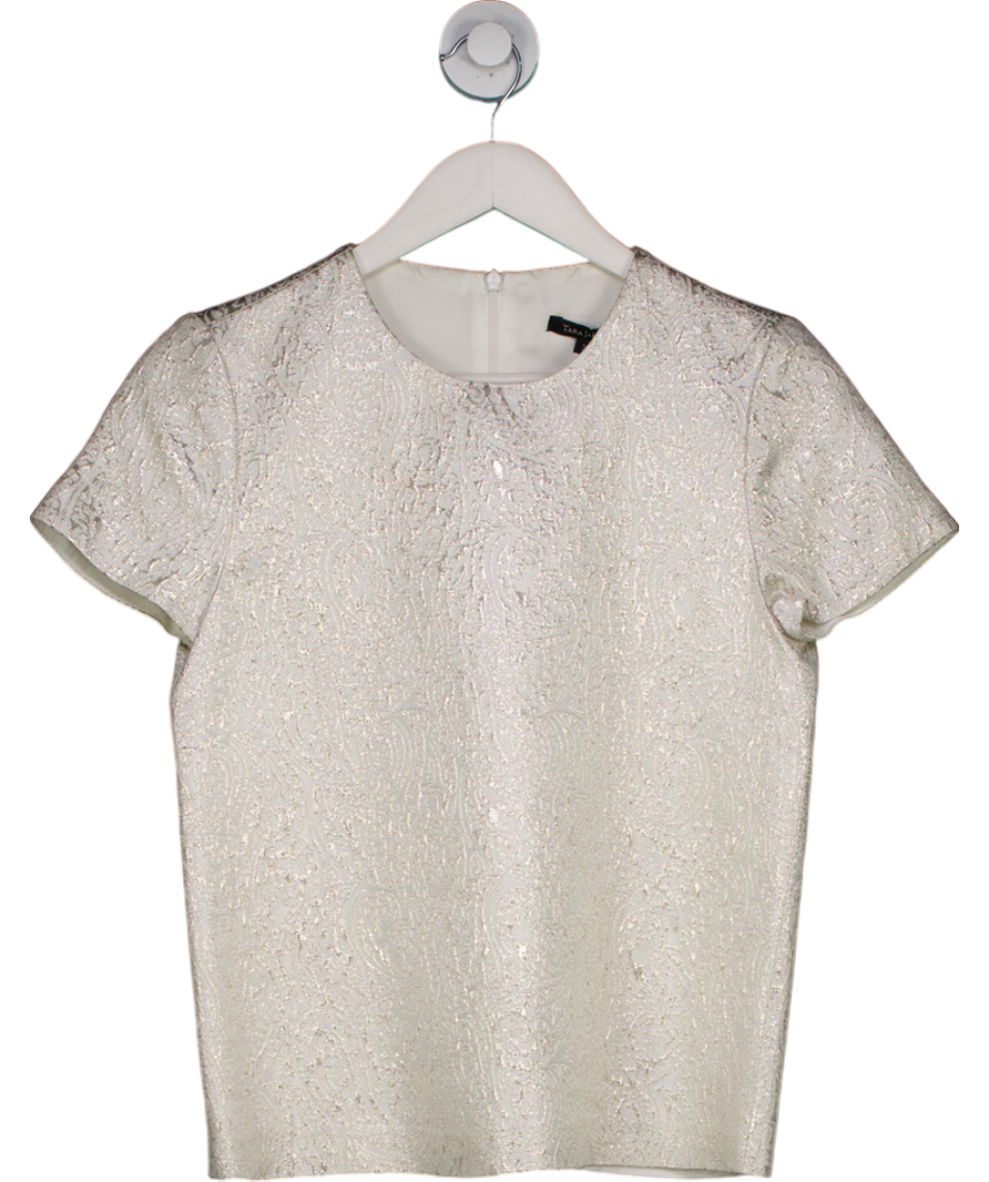 Tara Jarmon Metallic Silver Jacquard Short Sleeve Top UK 8