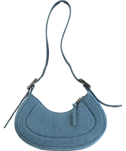 Charles & Keith Blue Petra Curved Denim Shoulder Bag