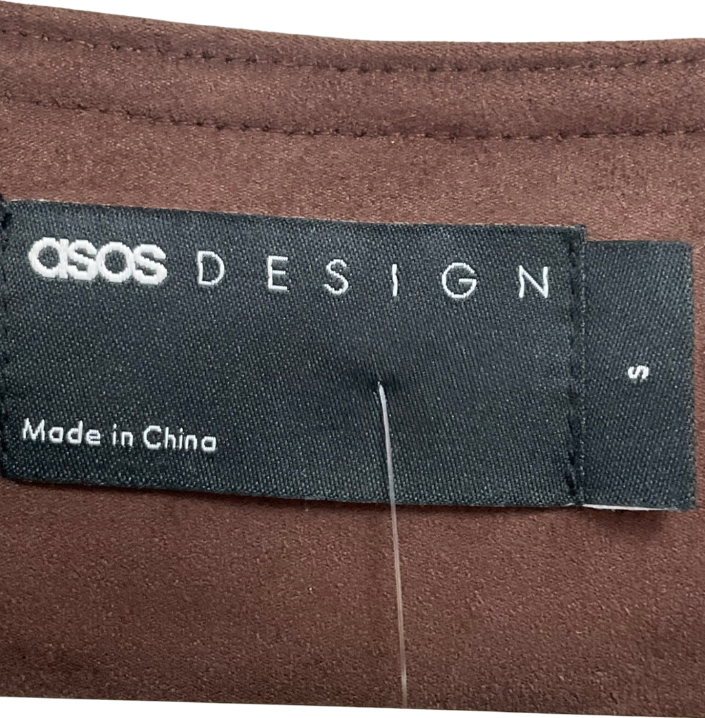 ASOS Brown Collarless Faux Suede Jacket In Chocolate UK S