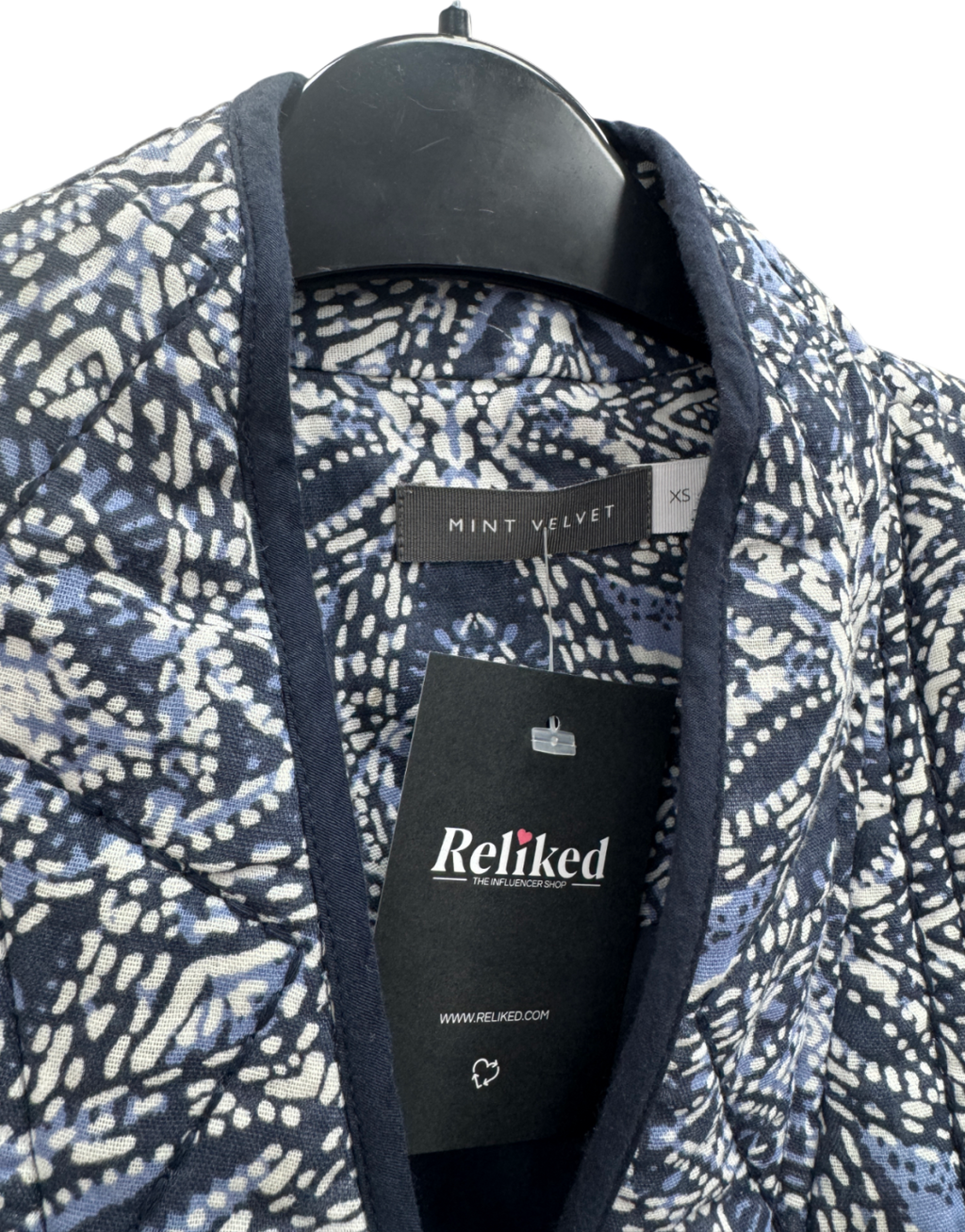 Mint Velvet Blue Abstract Print Boxy Quilted Jacket UK XS
