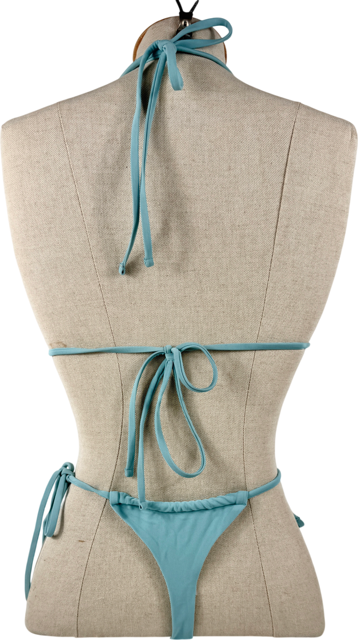 Ego Blue Triangle Tie Side Thong Bikini Set UK 10