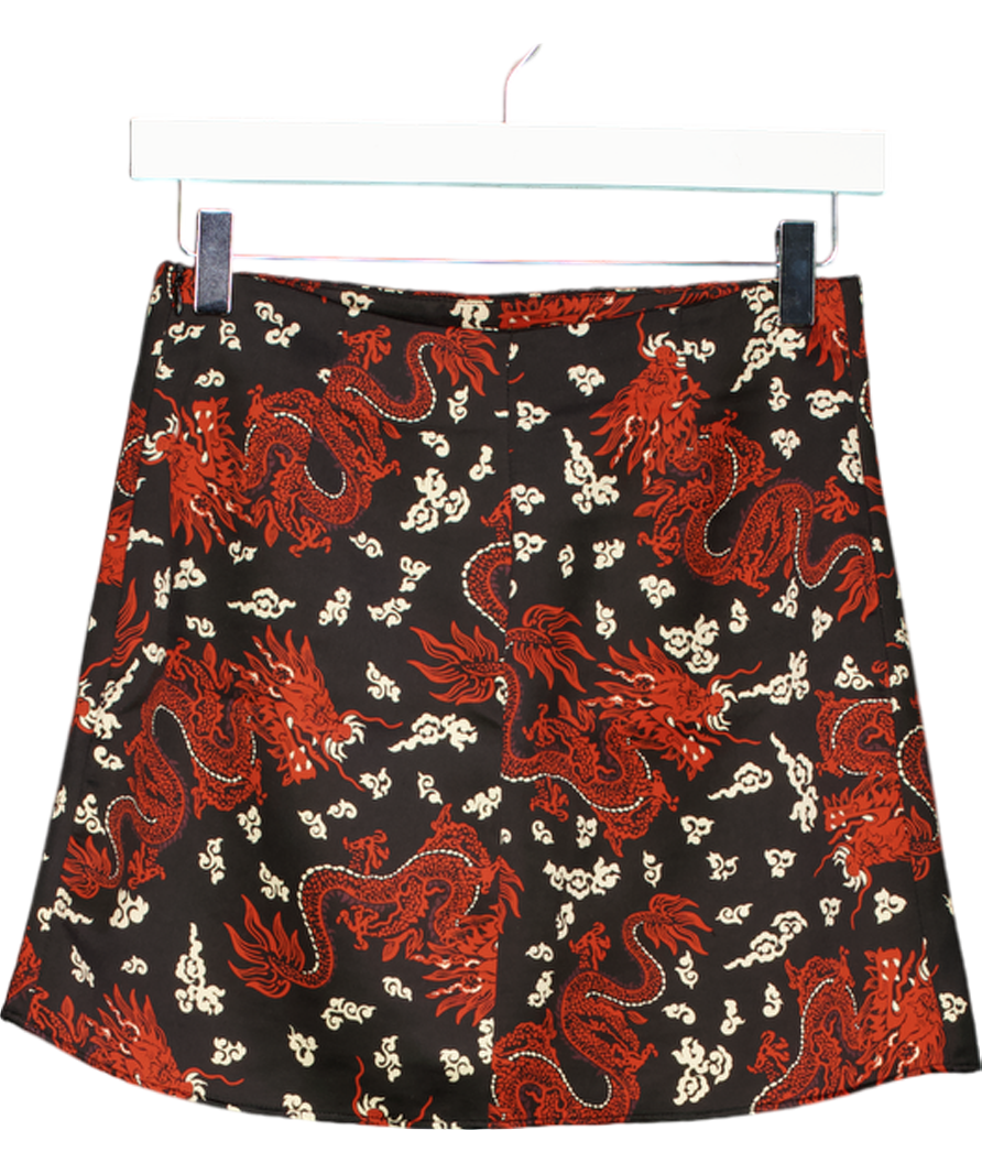 ZARA Black Dragon Print Satin Mini Skirt UK XS