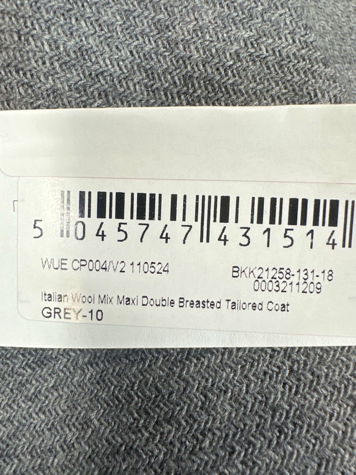 Karen Millen Grey Italian Wool Mix Maxi Double Breasted Tailored Coat UK 10