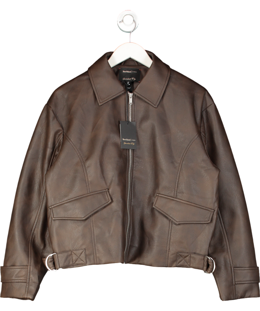 River Island Brown Dark Chocolate Brown Faux Leather Jacket UK M