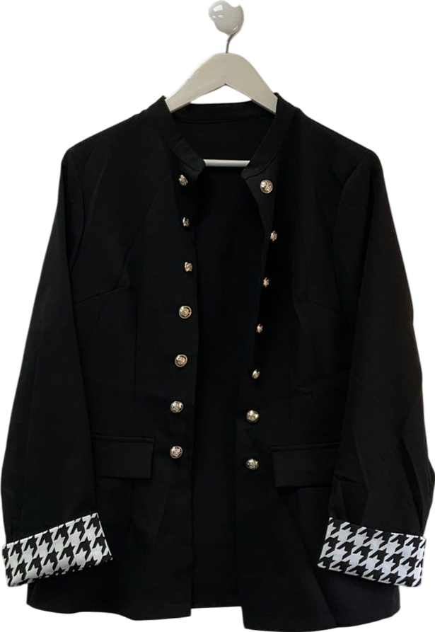 SHEIN Black Button-up Jacket With Houndstooth Patterned Cuffs UK L
