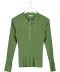 Iris & Ink Green Rib Knit Wool Blend Polo Top UK L