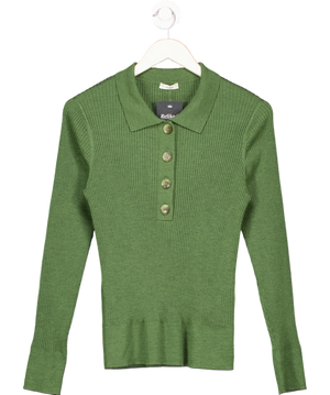 Iris & Ink Green Rib Knit Wool Blend Polo Top UK L