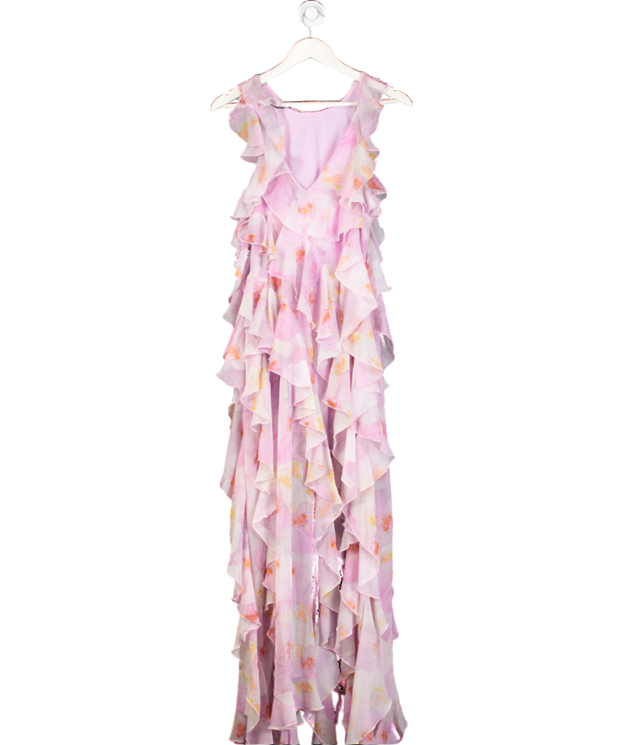 River Island Purple Floral Ruffle High Low Maxi Dress UK 8