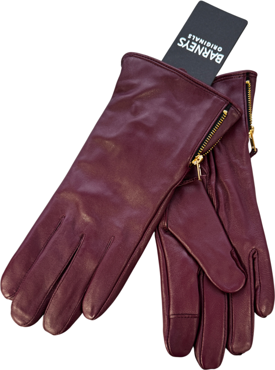 Barneys Originals Burgundy Red Real Leather Touch Screen Gloves UK S/M