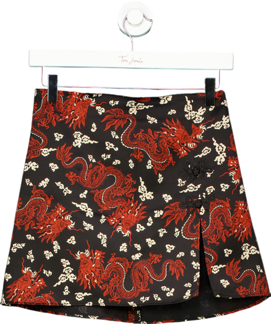 ZARA Black Dragon Print Satin Mini Skirt UK XS