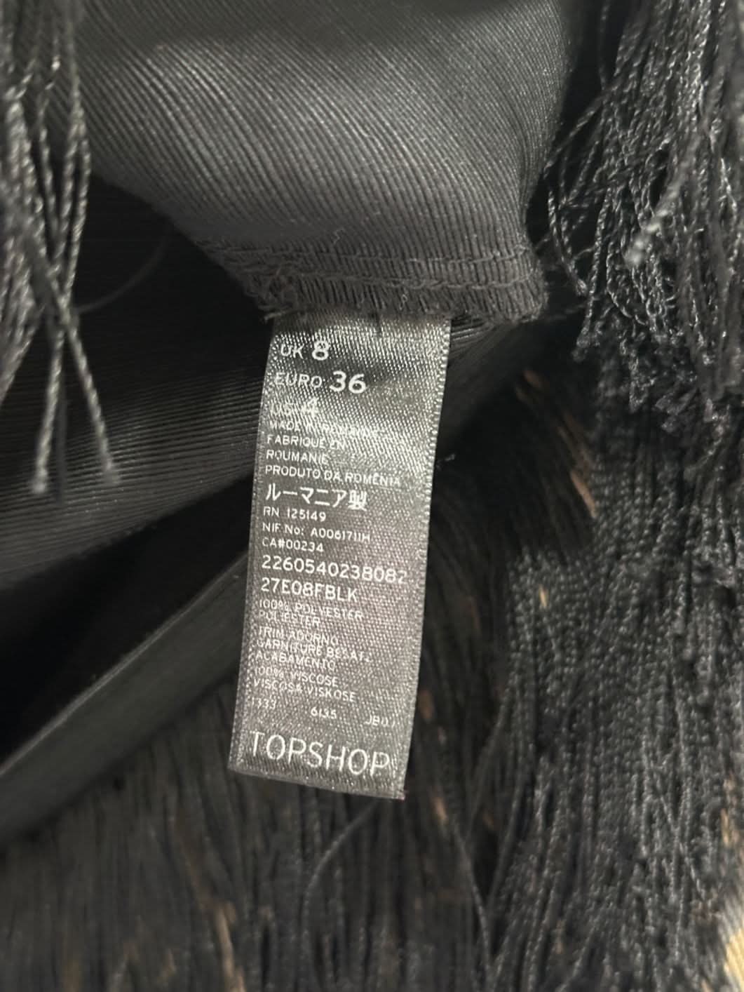 Topshop Black Fringe Detail Mini Skirt UK 8