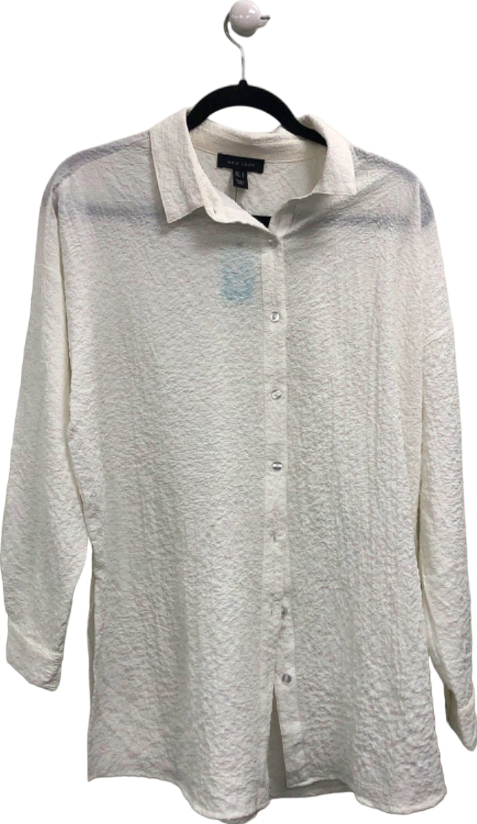 New Look White Textured Button-Up Shirt UK S