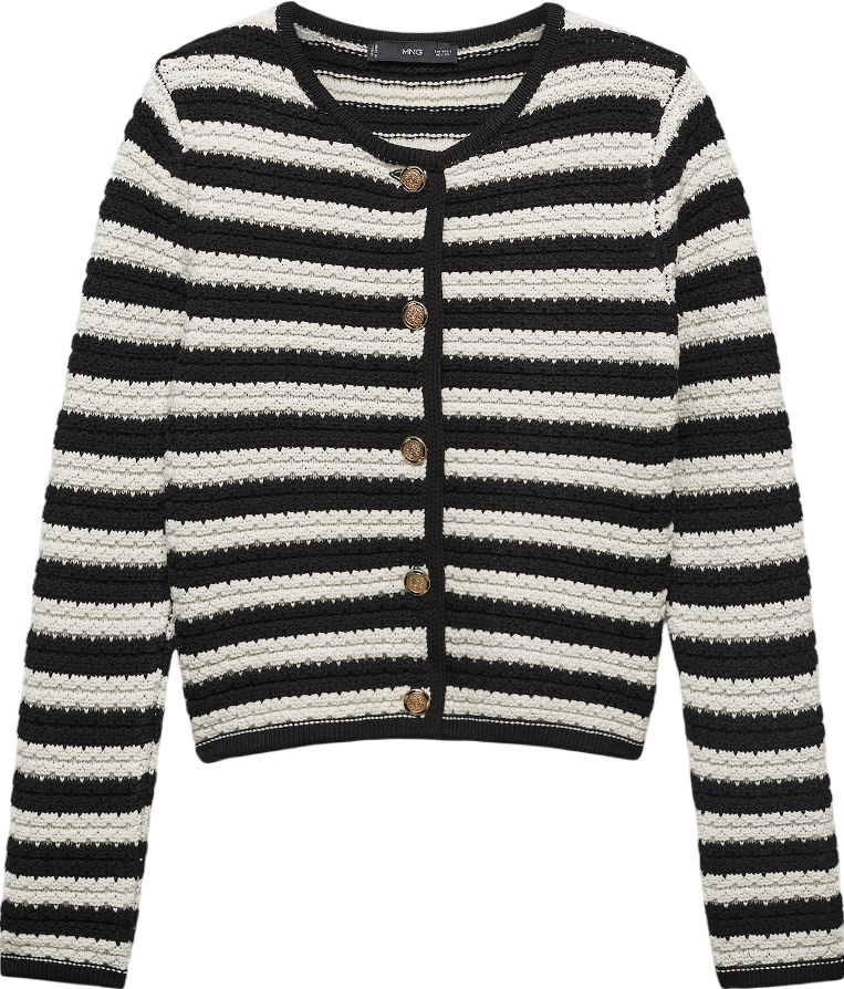 MANGO Black Striped Cardigan With Jewel Buttons UK S