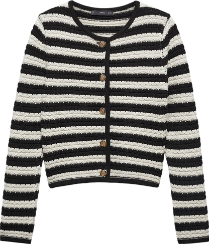 MANGO Black Striped Cardigan With Jewel Buttons UK S