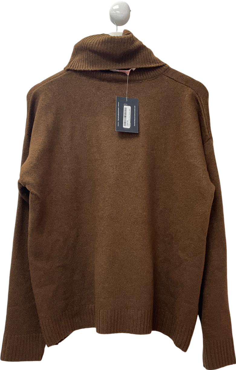 hiccup Oversized Turtleneck Knit Sweater Chestnut Brown UK S