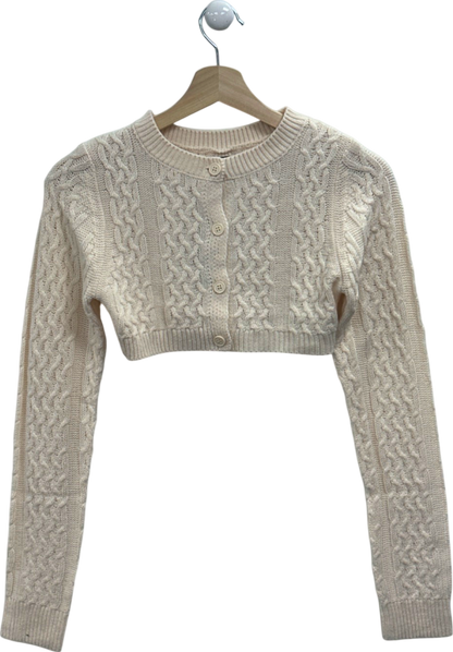 PrettyLittleThing Cream Cable Knit Cropped Cardigan UK S