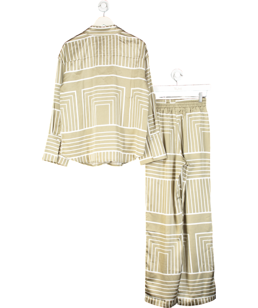 4th & Reckless 2-piece Green Geometric-print Shirt And Wide Leg Trouser set UK 6