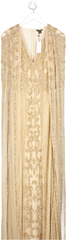 Karen Millen Metallic Embellished Woven Maxi Dress With Cape UK 6