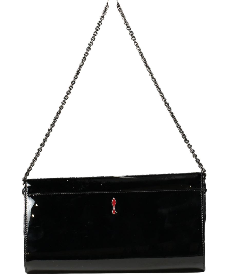 Christian Louboutin Black Patent Leather Riveiera Shoulder Clutch Bag