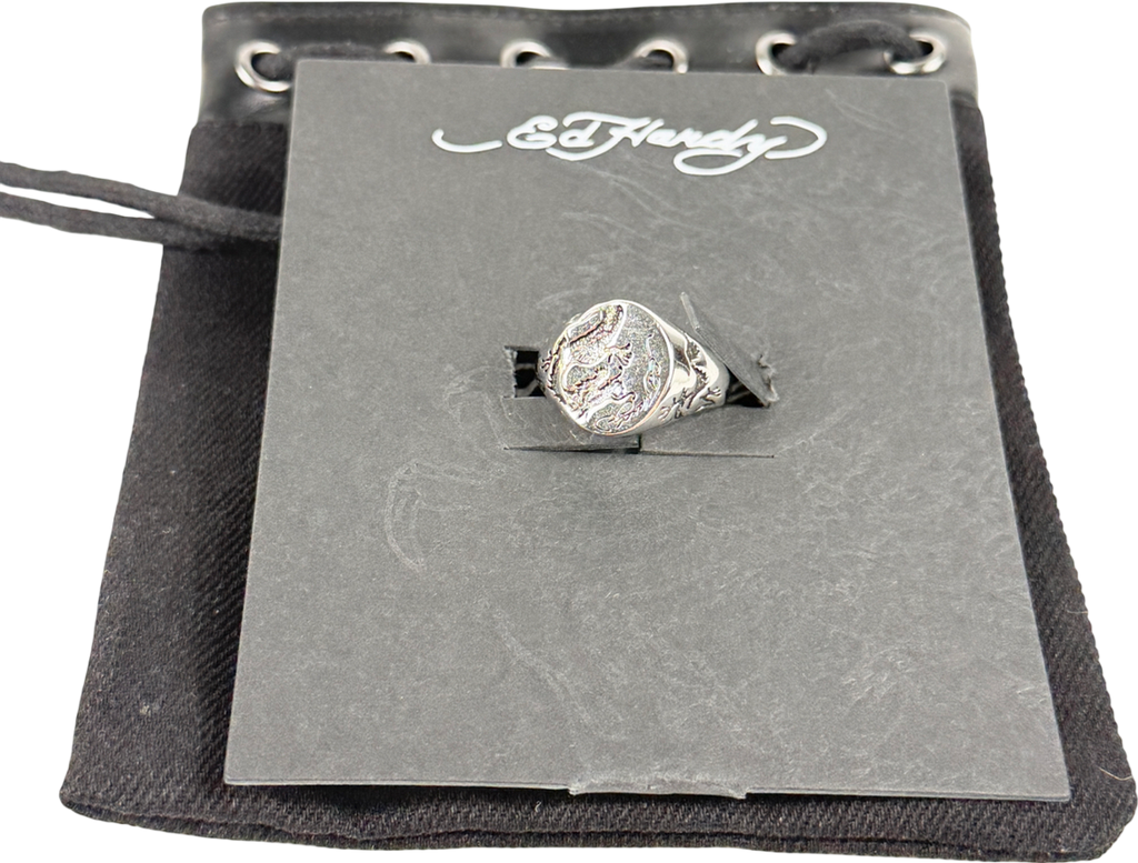 Ed hardy Metallic Dragon Engraved Oval Signet - Ring UK L