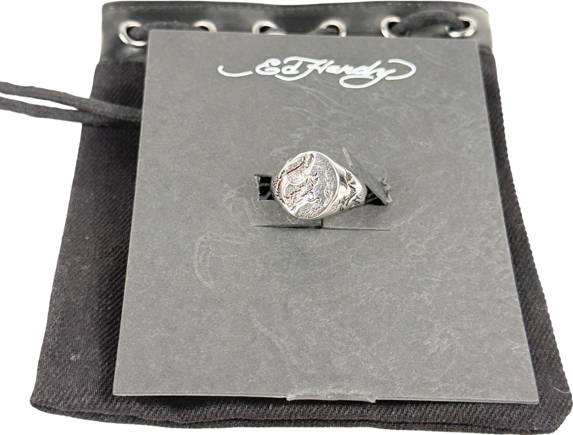 Ed hardy Metallic Dragon Engraved Oval Signet - Ring UK L