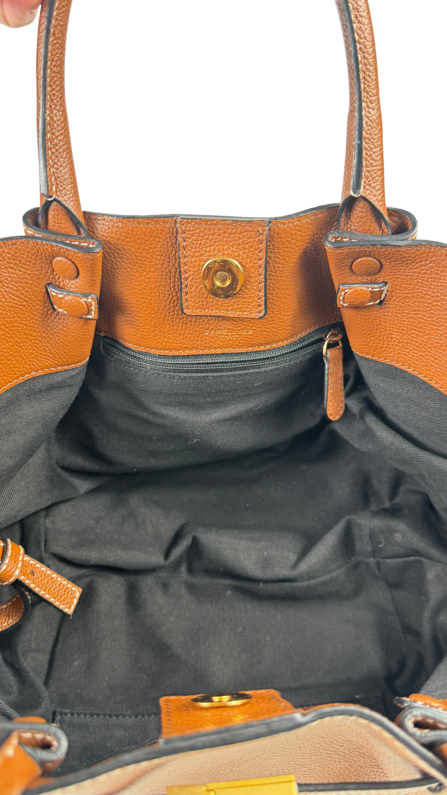 DEMELLIER LONDON Tan Brown Grain Leather Midi New York Handbag