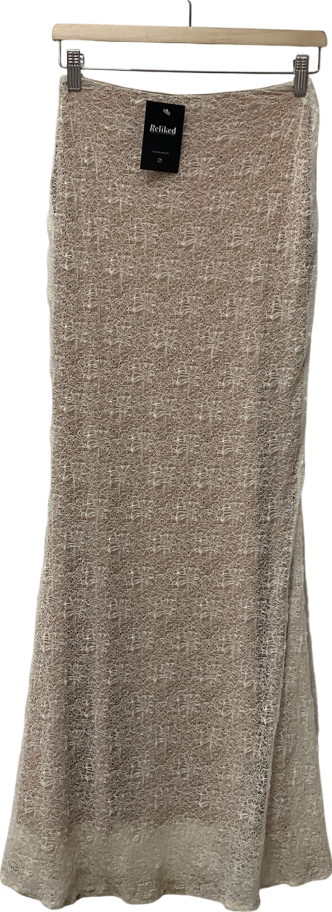 Meshki Beige Floral Lace Maxi Skirt UK XS