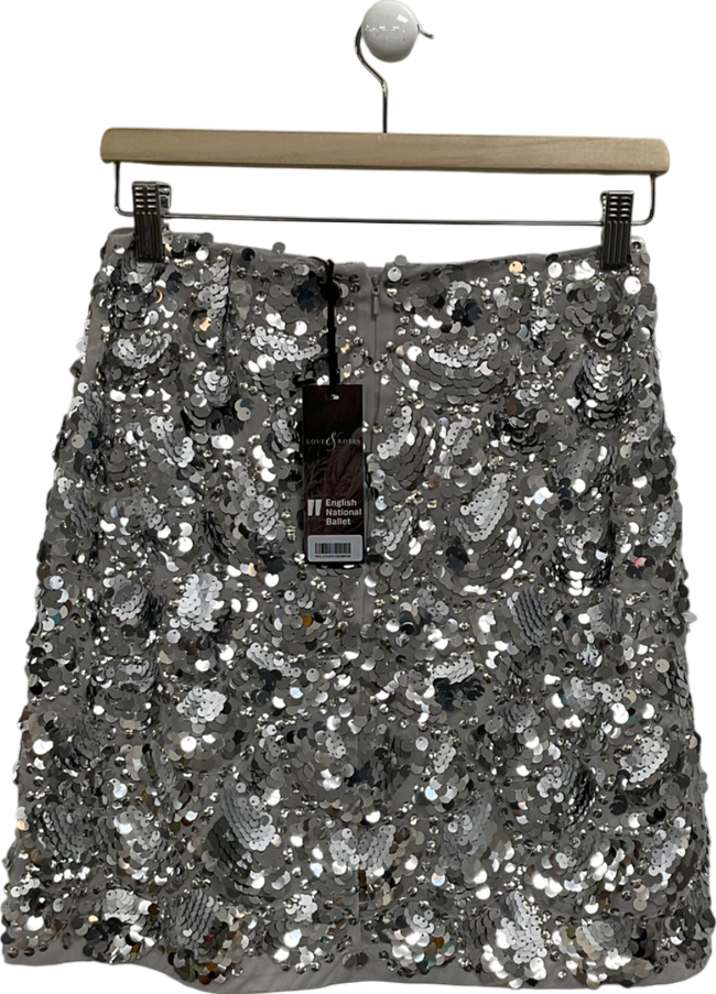 Love & Roses Metallic Scallop Sequin Mini Skirt UK 8