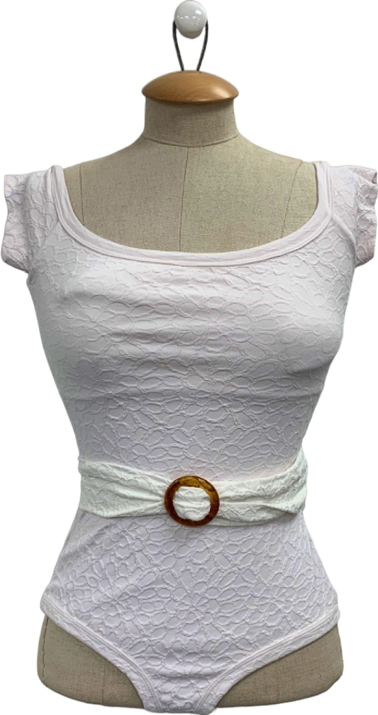 Peony White Embroidered Swimsuit with Belt UK 8