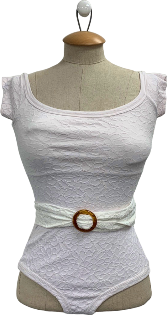 Peony White Embroidered Swimsuit with Belt UK 8