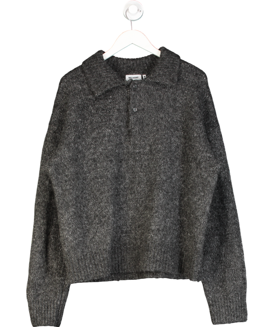 Weekday Grey Bobby Relaxed Knitted Polo Sweater UK L